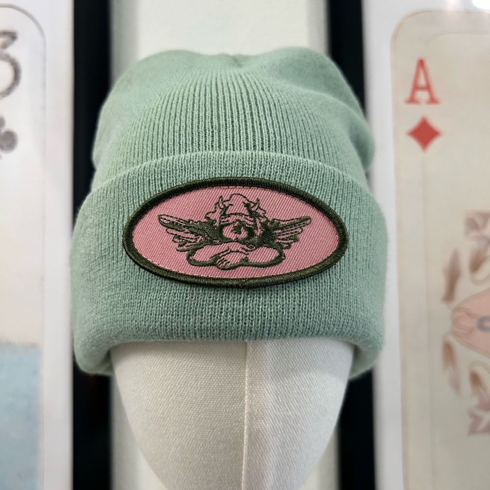 Boys Lie Mint Green Beanie with Pink Winged Patch